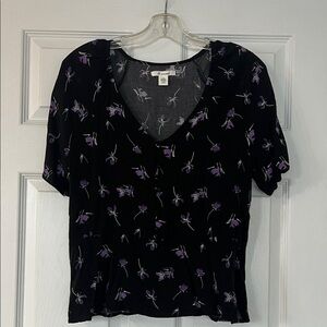 Elegant Black and Purple Floral Women's Blouse